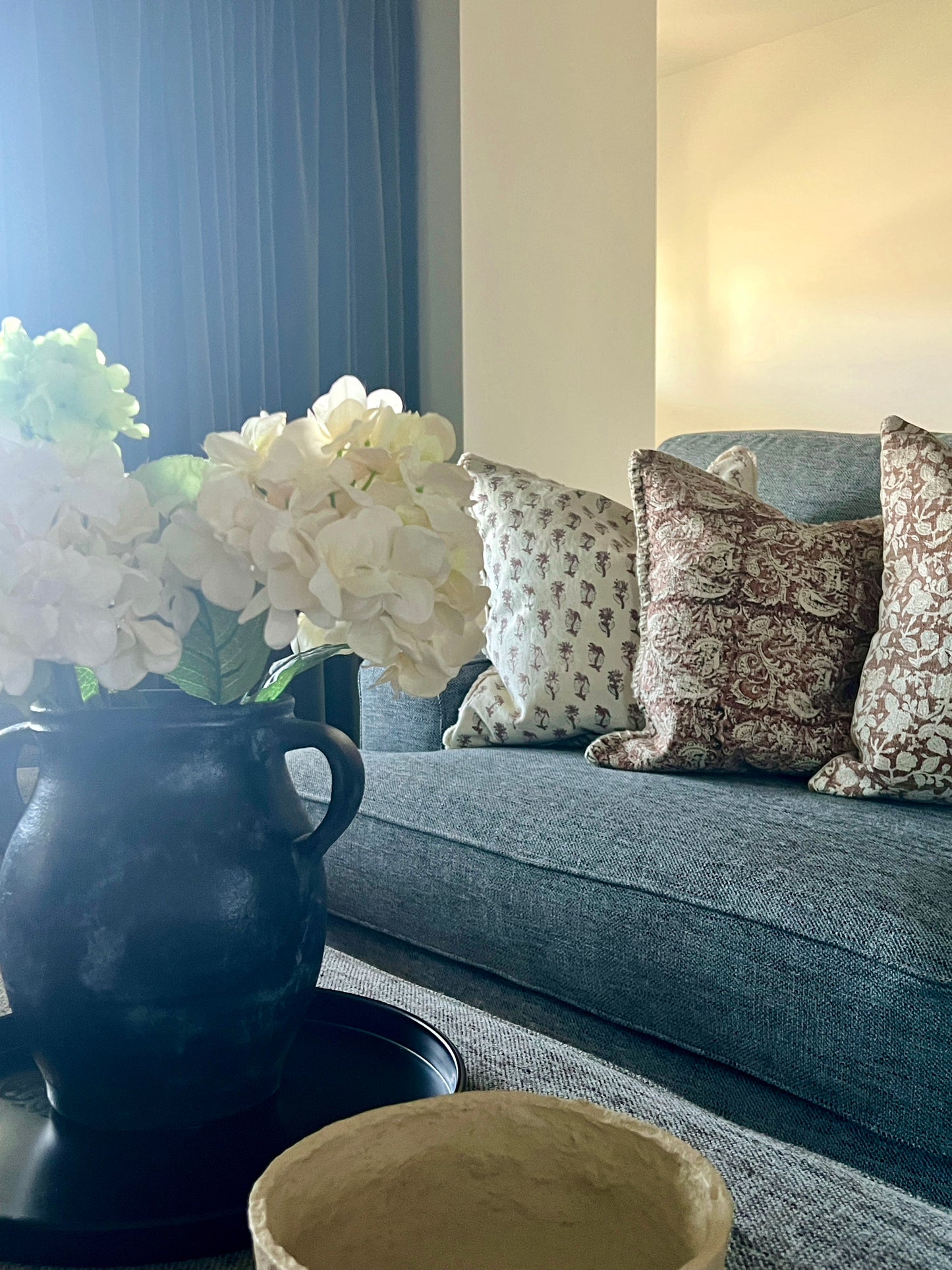 Nora Hand Block Print Cushion Cover & Throw Blanket