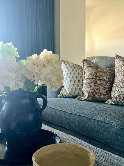Nora Hand Block Print Cushion Cover & Throw Blanket