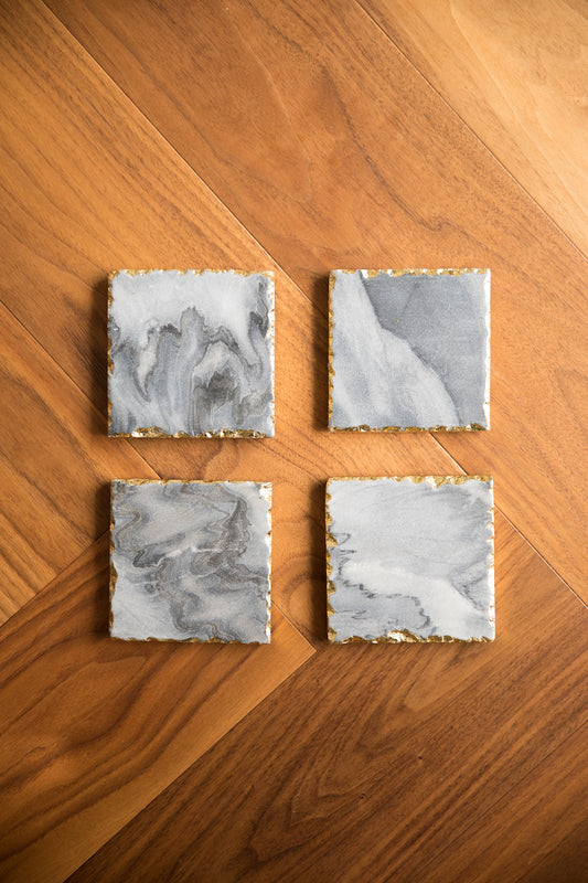 Grey Marble Tile Coasters (Set of 4)