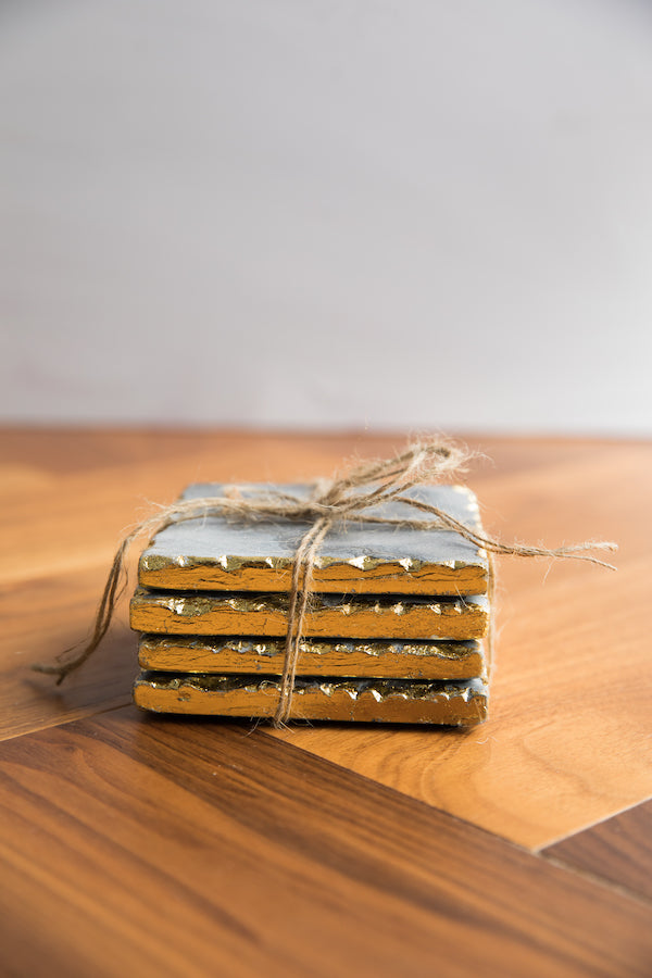 Grey Marble Tile Coasters (Set of 4)