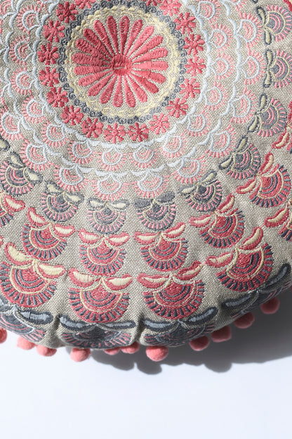 Embroidered Peacock Cushion